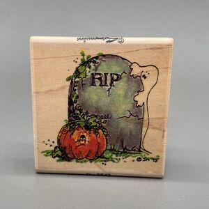Stampassions Halloween Rubber Stamp “Stone Cold” Headstone/Ghost/Pumpkin D-2542